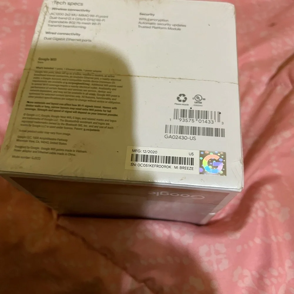 Google Mesh Router. Covers 1,500 sq ft of your property.